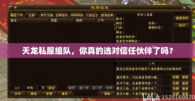 天龙私服组队，你真的选对信任伙伴了吗？